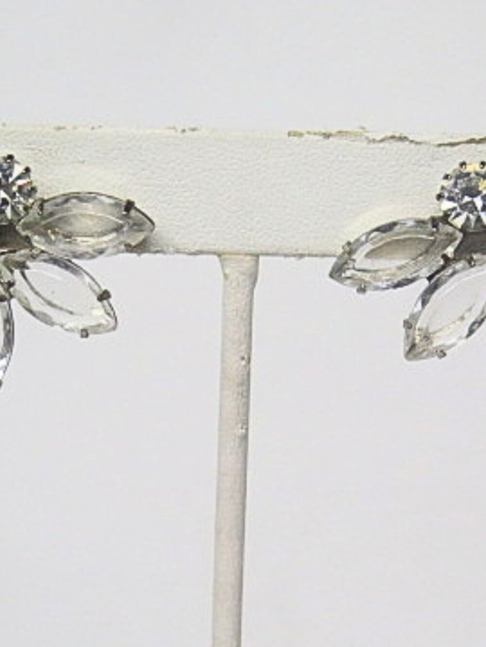 Vintage Estate Clear Rhinestone Leaf Spray Silver Tone Stud Earrings